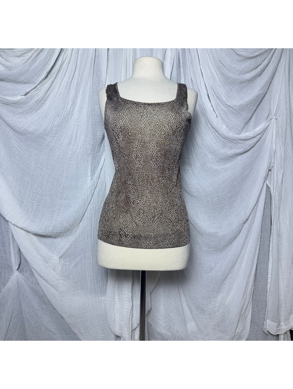 Brown Metallic Sleeveless Knit Tank Top